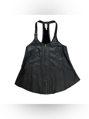 MXM Black 100% Leather Racerback Zip Top with Brass Buckle